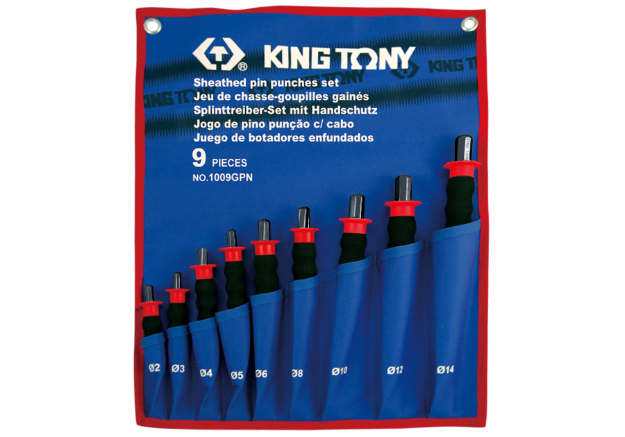 1009GPN.png 9PC Sheathed Pin Punch Set Chrome Molybdenum Steel Phosphate Finish - Image 1