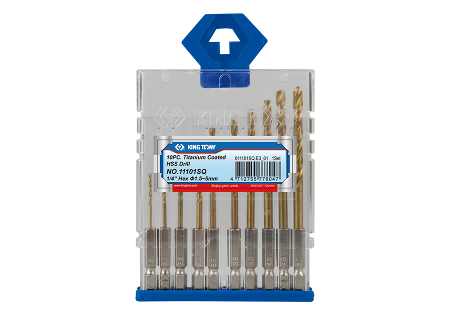11101SQ.png 10PC 1/4" Titanium Coated HSS Drill Bits Set With Hex Shank - Image 1