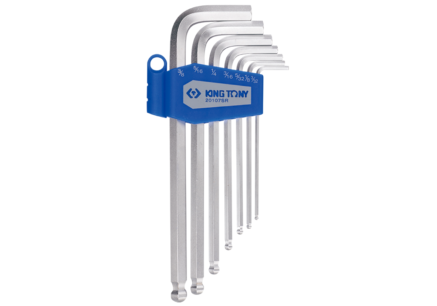 20107SR.png 7PC Long Arm Ball Point Hex Key Set 3/32" - 3/8" SAE Chrome - Image 1
