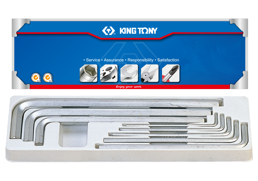 20208SR01.png 8PC Extra Long Hex Key Set 1/8"–9/16" with Tray SAE Chrome - Image 1
