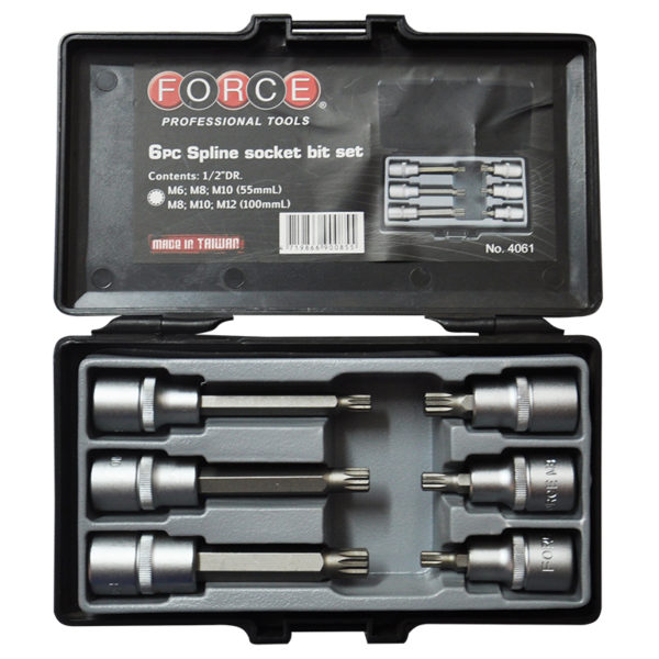 4061-web-600x600-1.jpg 6PC 1/2" Drive Spline Socket Bit Set M6-M10 55MM Length M8-M12 100MM Length - Image 1