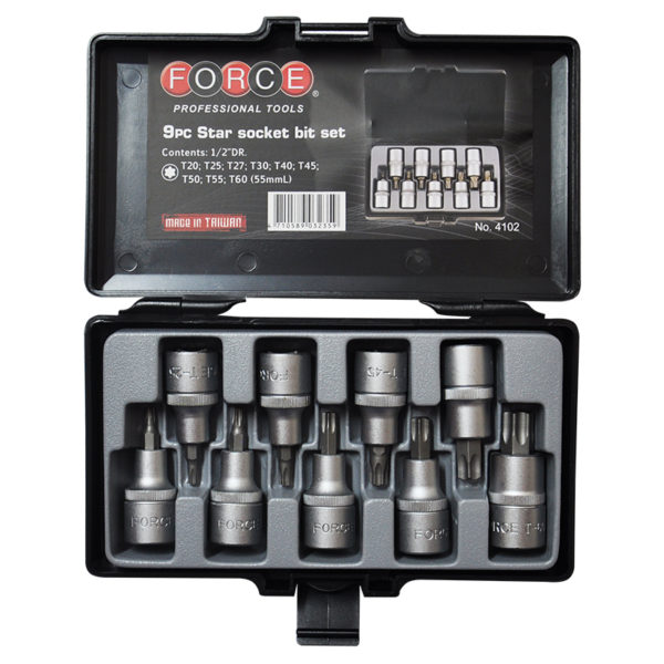 4102-web-600x600-1.jpg 9PC 1/2" Drive Star Socket Bit Set T20-T60 (55MM Length) - Image 1