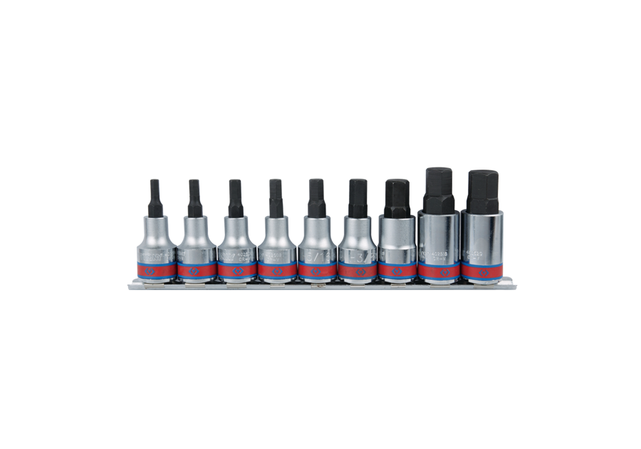 4110SR10.png 9PC 1/2″ Drive Hex Bit Socket Set Chrome with Socket Rail - Professional Allen Bit Socket Set - Image 1