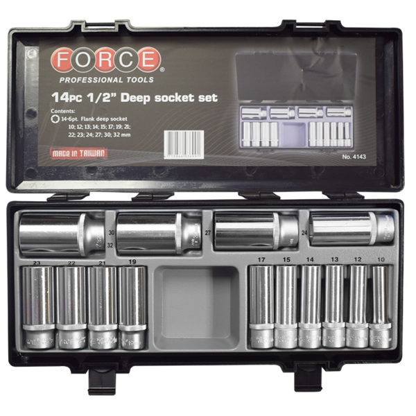 4143-web-600x600-1.jpg 14PC 1/2" Drive 6PT Deep Socket Set 10-32MM 77MM Length - Image 1