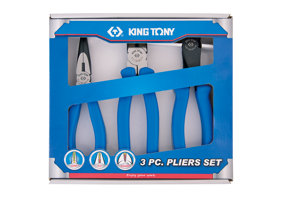 42213GP01.png 3PC Pliers Set 8" - Professional Combination, Long Nose & Diagonal Cutting Pliers Set - Image 1