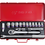 16PC 1/2" Drive Socket Set 6PT Metric Chrome - Heavy Duty Socket Wrench Kit
