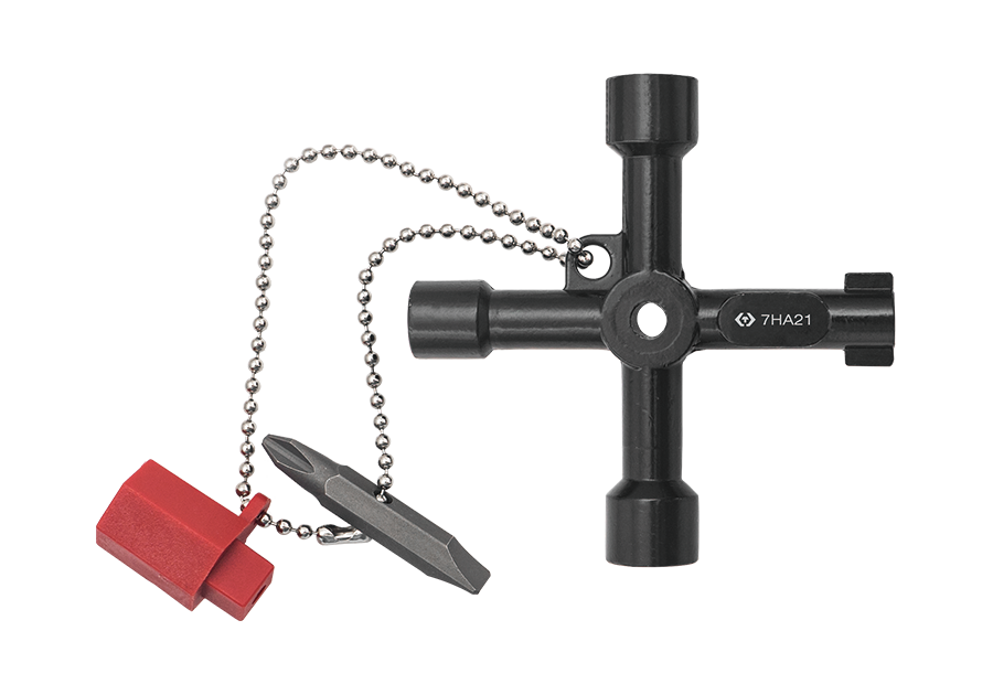 7HA21.png 4 Way Control Cabinet Key Multi Tool - Universal Electrical Panel & Utility Key - Image 1