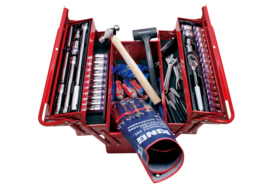 902-084MR01.png 81PC 3 Section Fold Up Tool Box Set Metric - Professional Steel Cantilever Toolbox with Hand Tools - Image 1