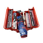 84PC 3 Section Fold Up Tool Box Set SAE - Professional Steel Cantilever Toolbox with SAE Hand Tools