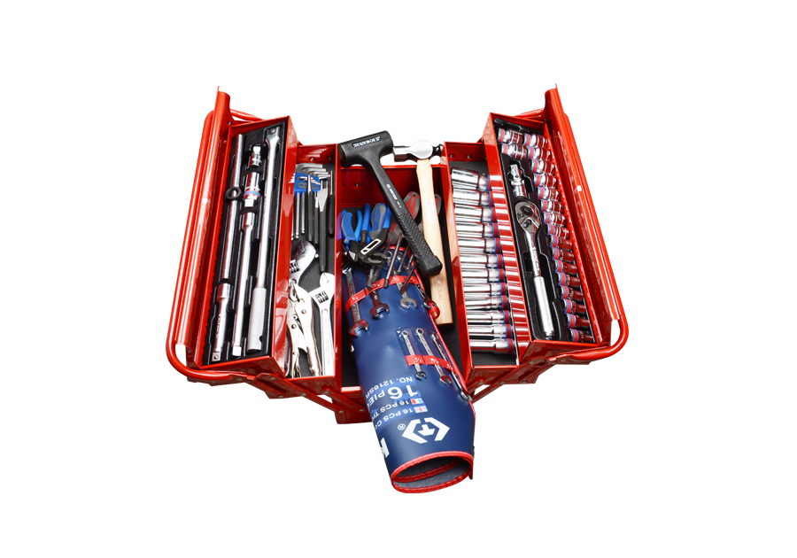 902-084SR.png 84PC 3 Section Fold Up Tool Box Set SAE - Professional Steel Cantilever Toolbox with SAE Hand Tools - Image 1