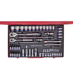 62PC 1/2″, 3/8″ & 1/4″ Drive 12-Point Metric Socket Set - Professional Socket & Ratchet Tool Kit