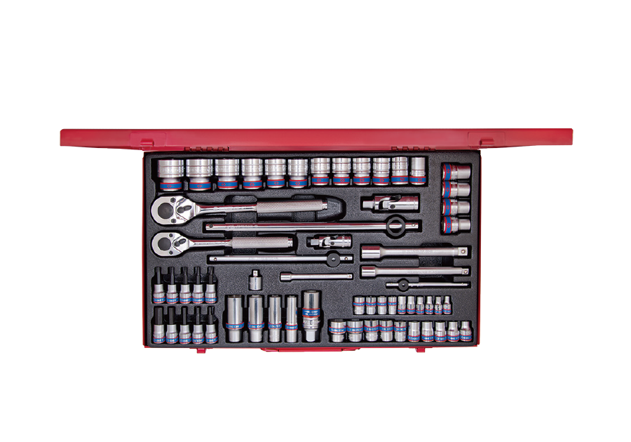9063MR.png 62PC 1/2″, 3/8″ & 1/4″ Drive 12-Point Metric Socket Set - Professional Socket & Ratchet Tool Kit - Image 1