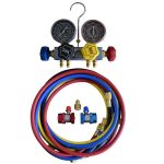 Aluminum 4-Way R134A Auto AC Manifold Gauge Set with Sight Glass 80MM