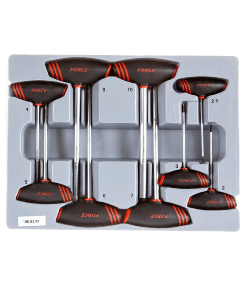 FORCE-2097-9pc-T-handle-hex-key-set.png 9PC T-Handle Hex Key Set 2-10MM - Image 1
