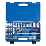 24PC 1/2″ Drive 12-Point Metric Chrome Socket Set - Professional Bi-Hex Socket & Ratchet Set