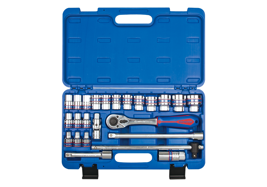 ST4028MR.png 24PC 1/2″ Drive 12-Point Metric Chrome Socket Set - Professional Bi-Hex Socket & Ratchet Set - Image 1
